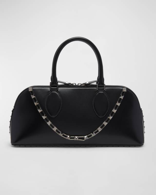 Rockstud Glossy Leather Top-Handle Bag